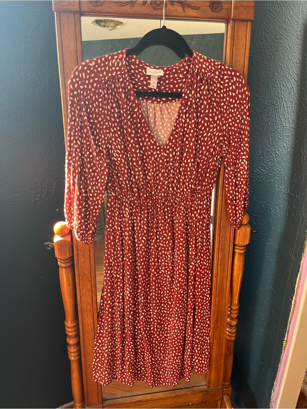 Rust Red Printed V-Neck Dress